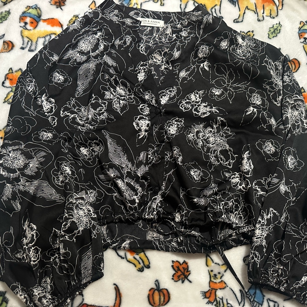 Black and white floral blouse